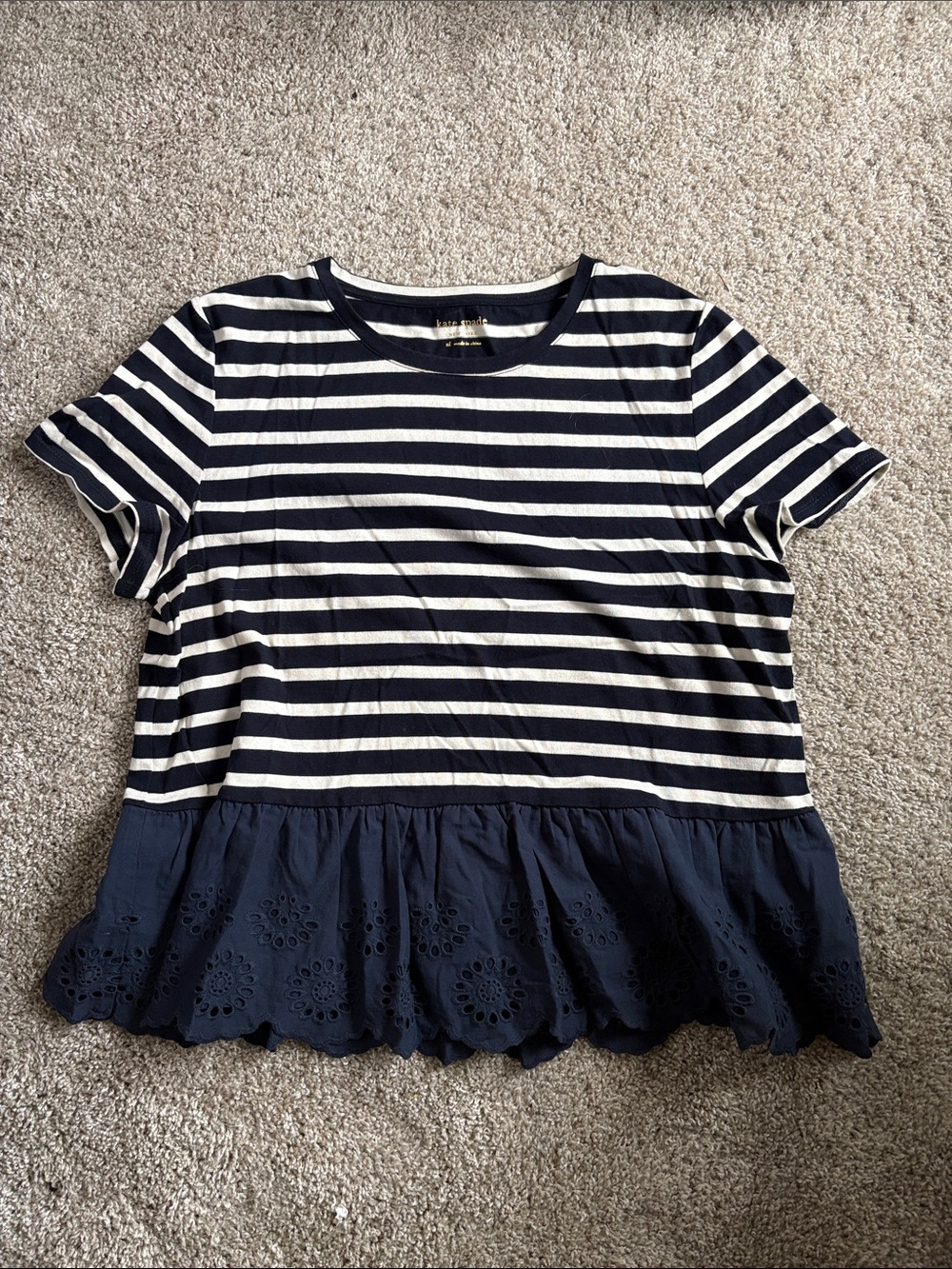 kate spade Navy and White Striped Short Sleeve Top